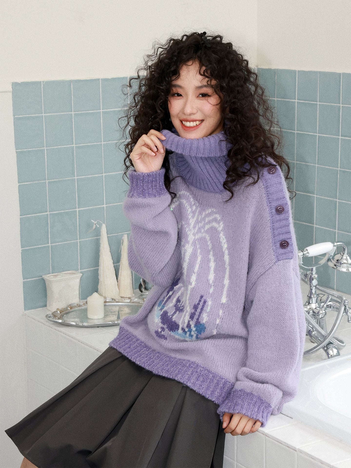 化学少女 | PURPLE KNIT PULLOVER SWEATER【ID:TN00153】