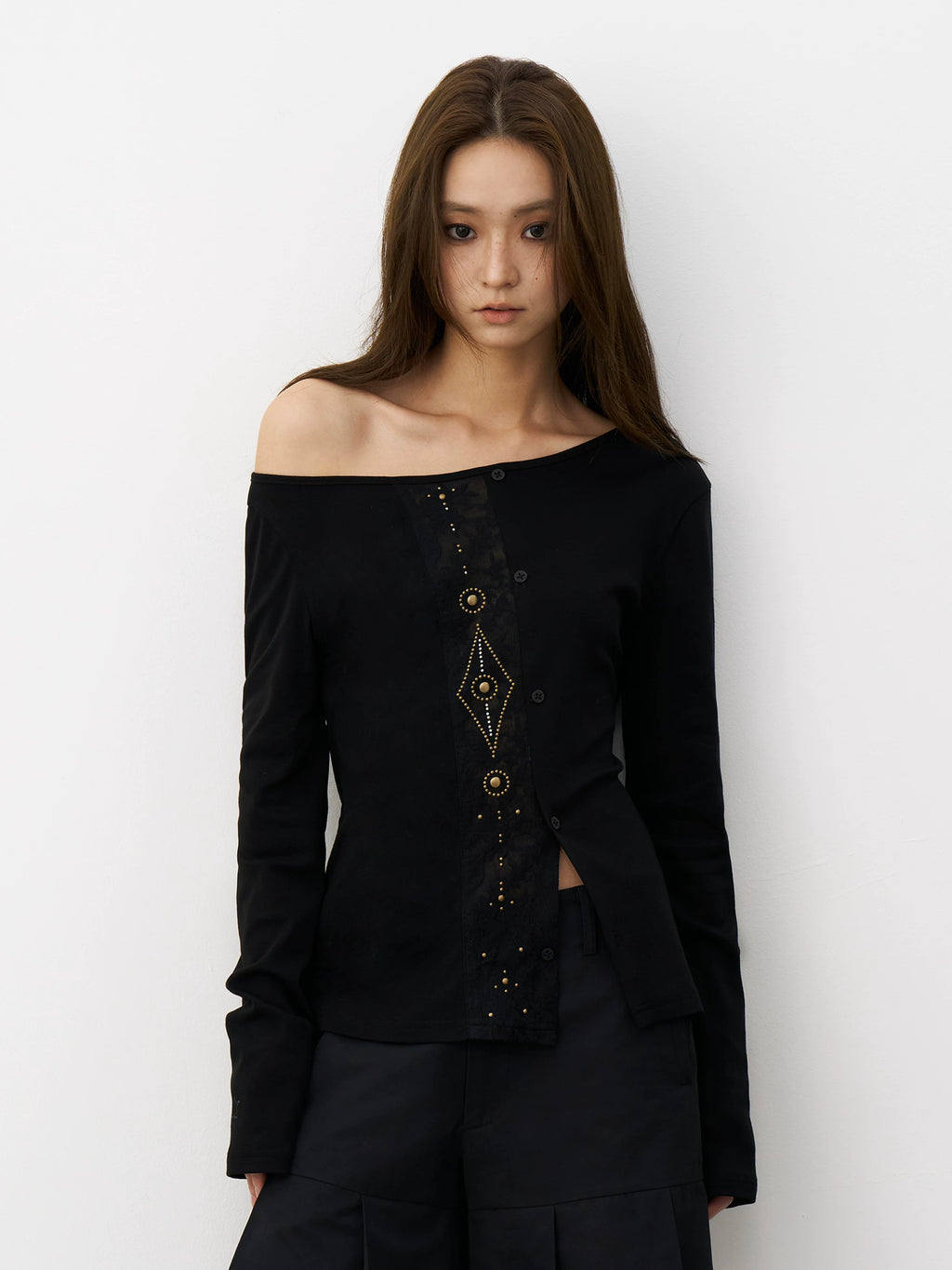 THELIGHT | GEOMETRIC BEADED LONG SLEEVE T-SHIRT【ID:TN00100】