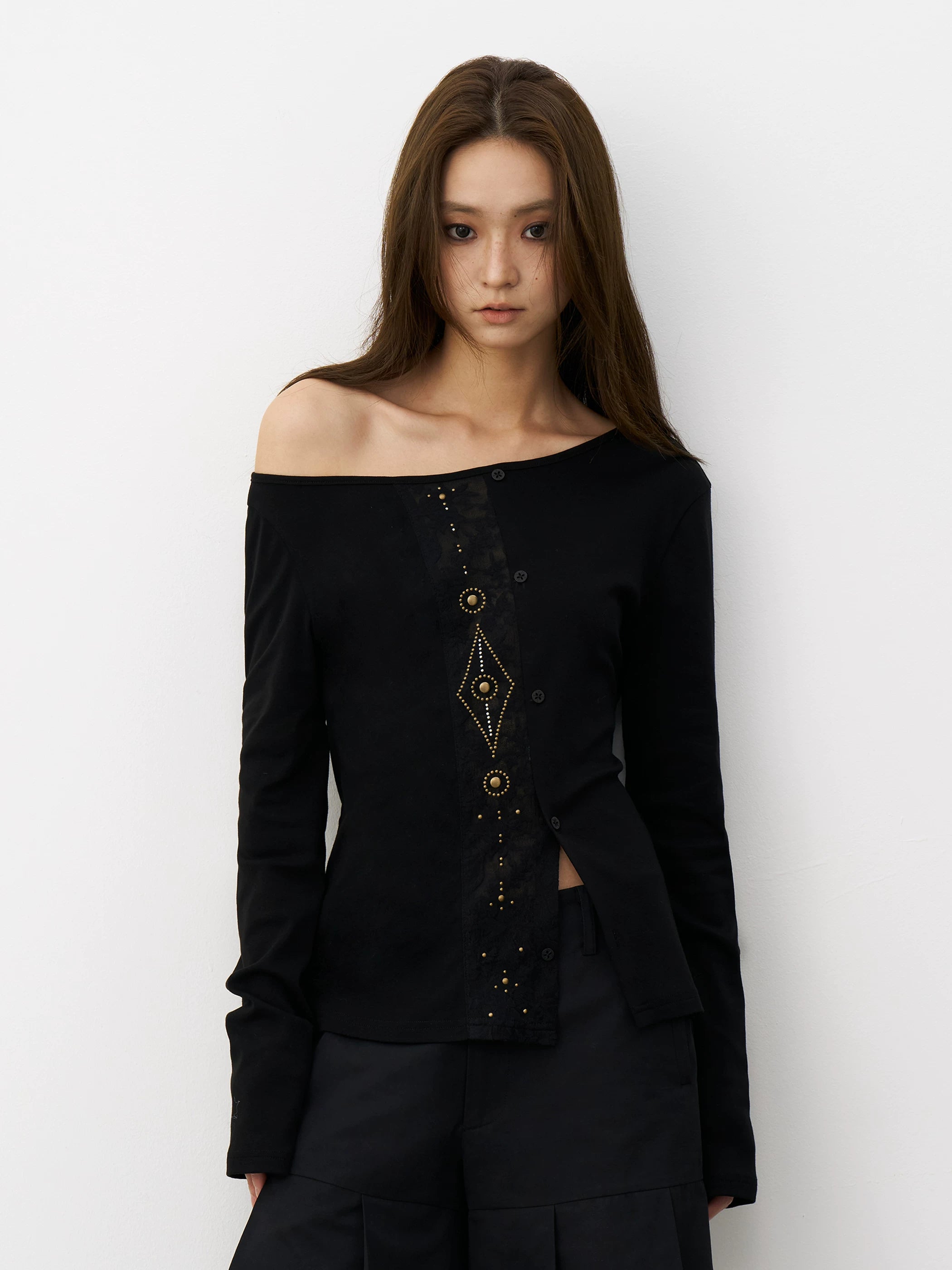 THELIGHT | GEOMETRIC BEADED LONG SLEEVE T-SHIRT【ID:TN00100】