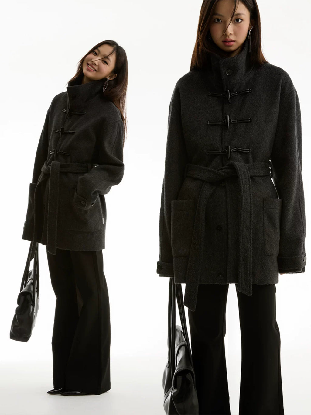 FUNKYFUN | SOLID COWL NECK TWEED COAT【ID:TN00197】