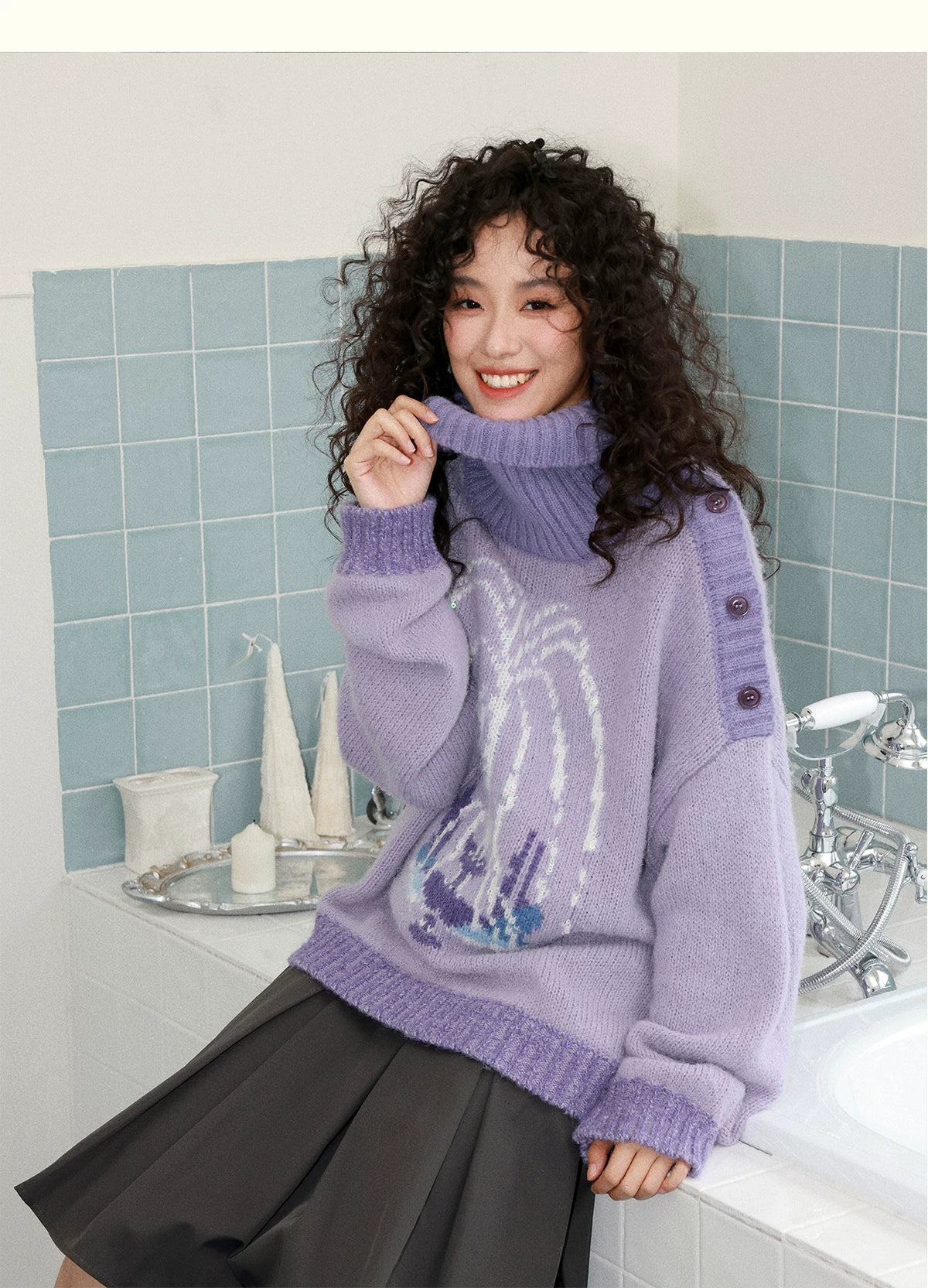 化学少女 | PURPLE KNIT PULLOVER SWEATER【ID:TN00153】