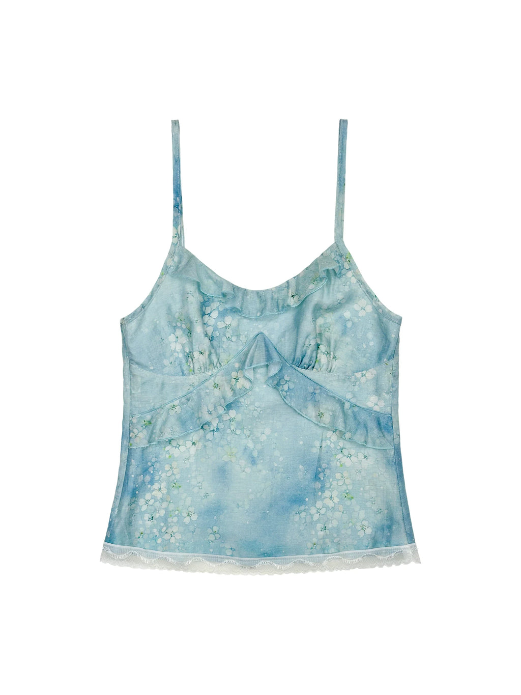 Watercolour Floral Ruffle Camisole In Baby Blue Or Ivory