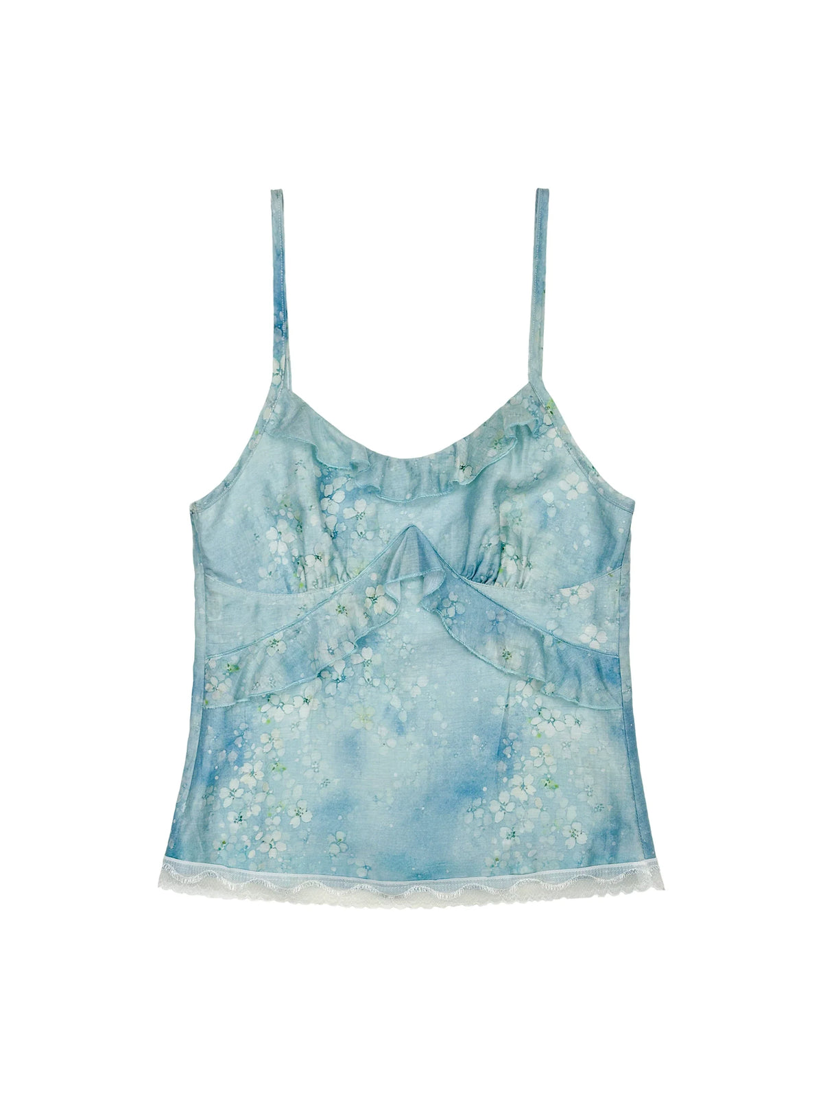 Watercolour Floral Ruffle Camisole In Baby Blue Or Ivory