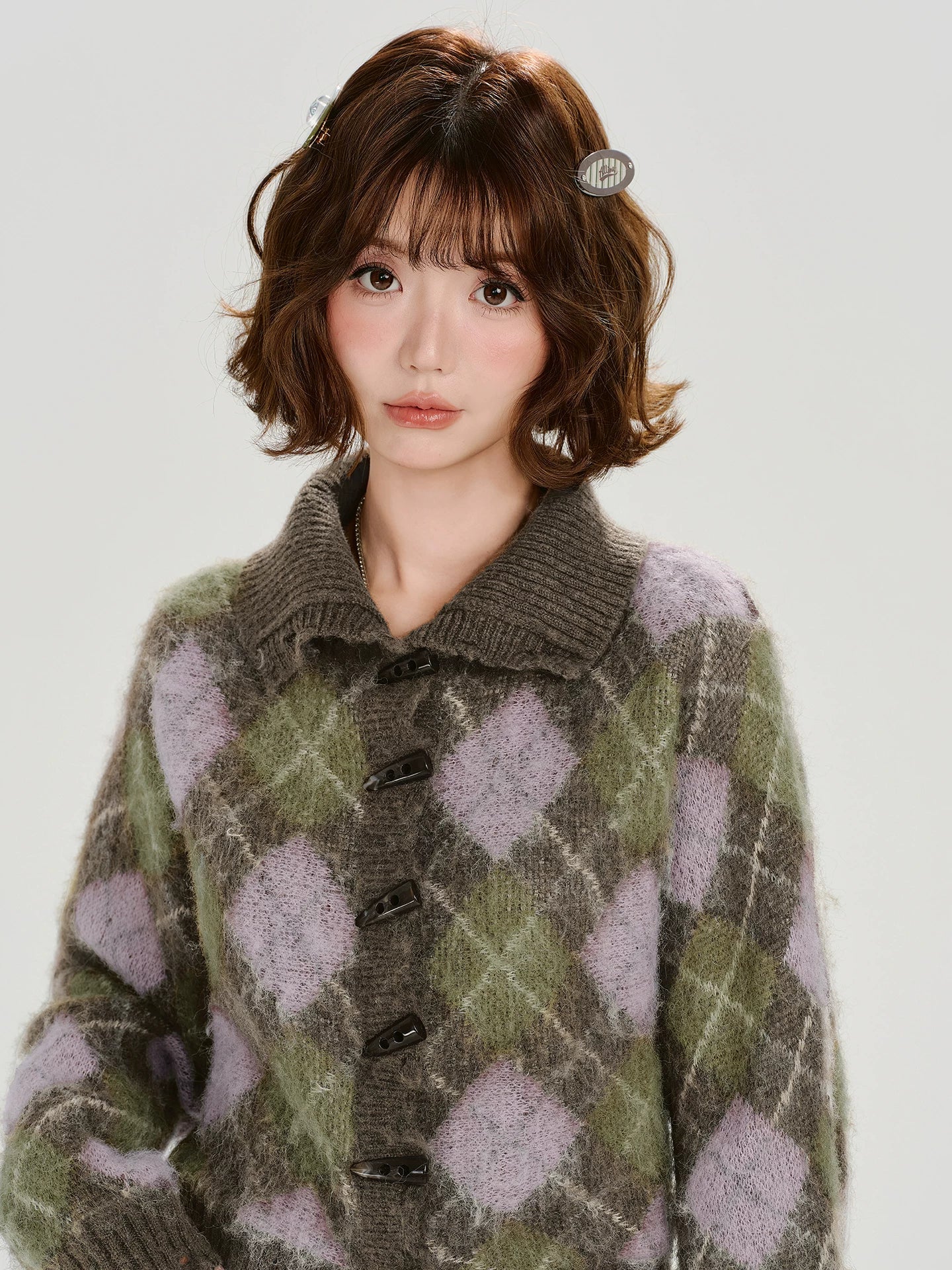 Girlyhalo |  VELVET PLAID CARDIGAN JACKET【ID:TN00011】