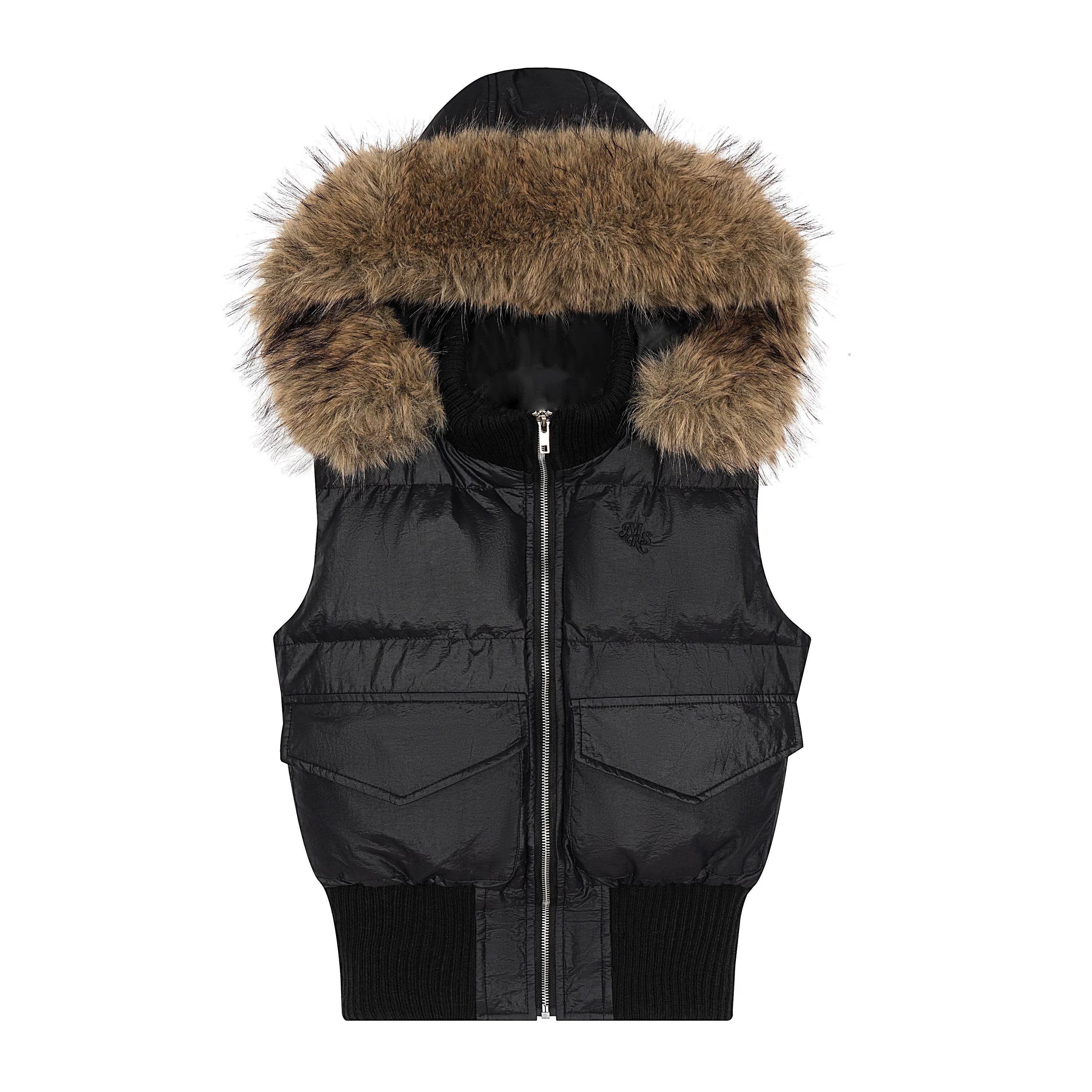FUR COLLAR VINTAGE VEST JACKET