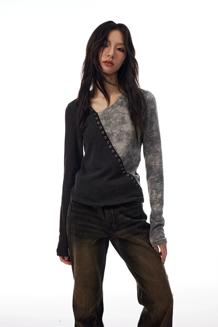 Split Wash Eyelet Long Sleeve Top