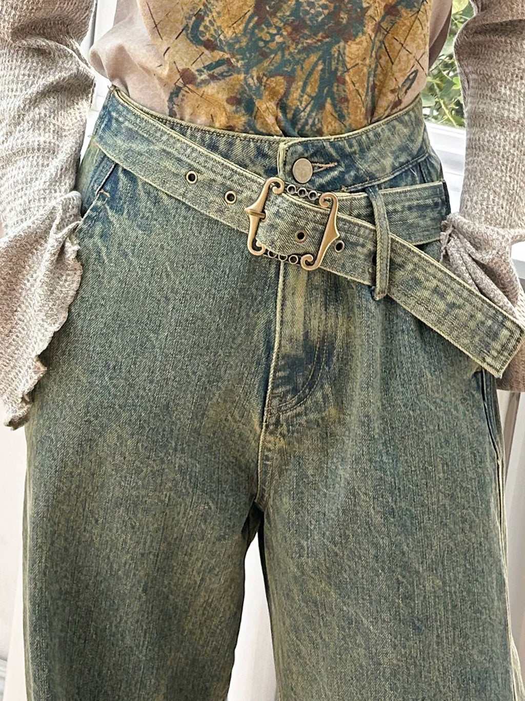 化学少女 | VINTAGE HIGH-WAISTED DRAPE JEANS【ID:TN00165】