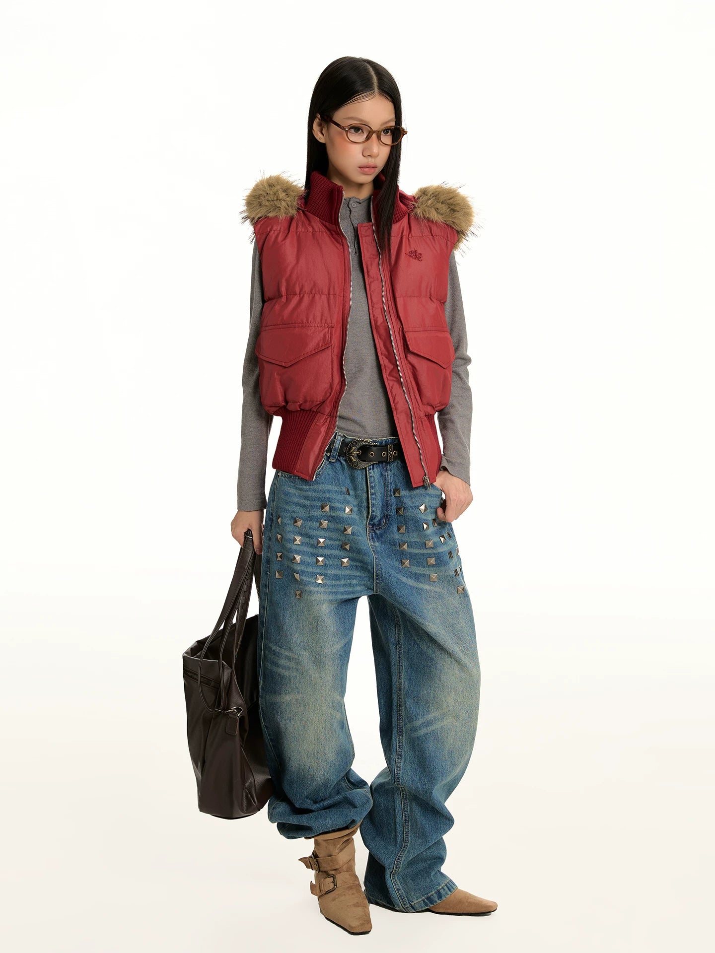 FUR COLLAR VINTAGE VEST JACKET