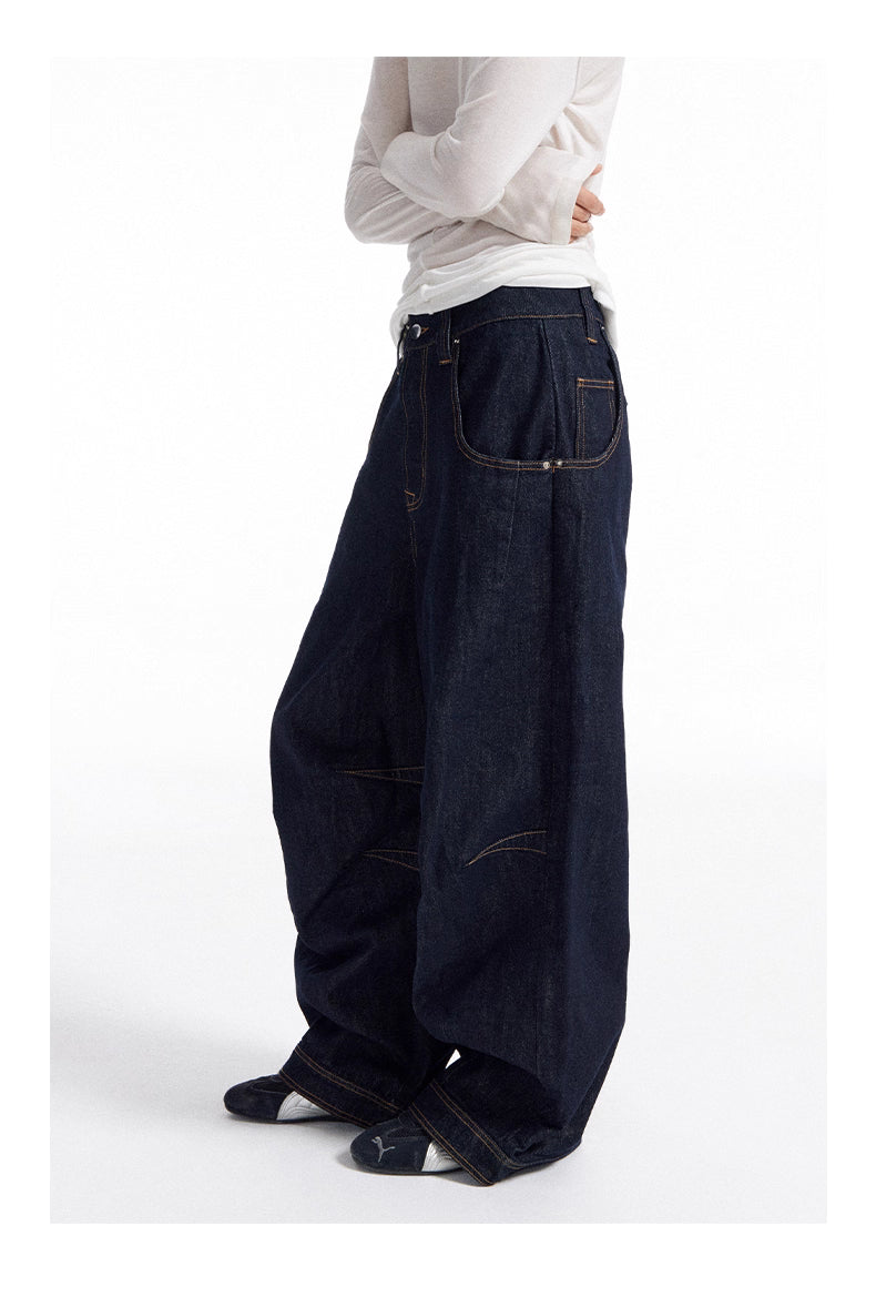 Dark Indigo Barrel-Leg Jeans