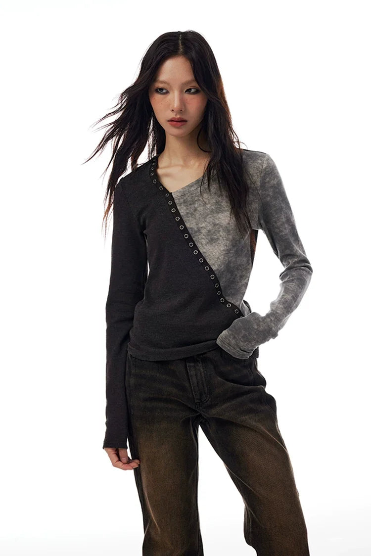 Split Wash Eyelet Long Sleeve Top
