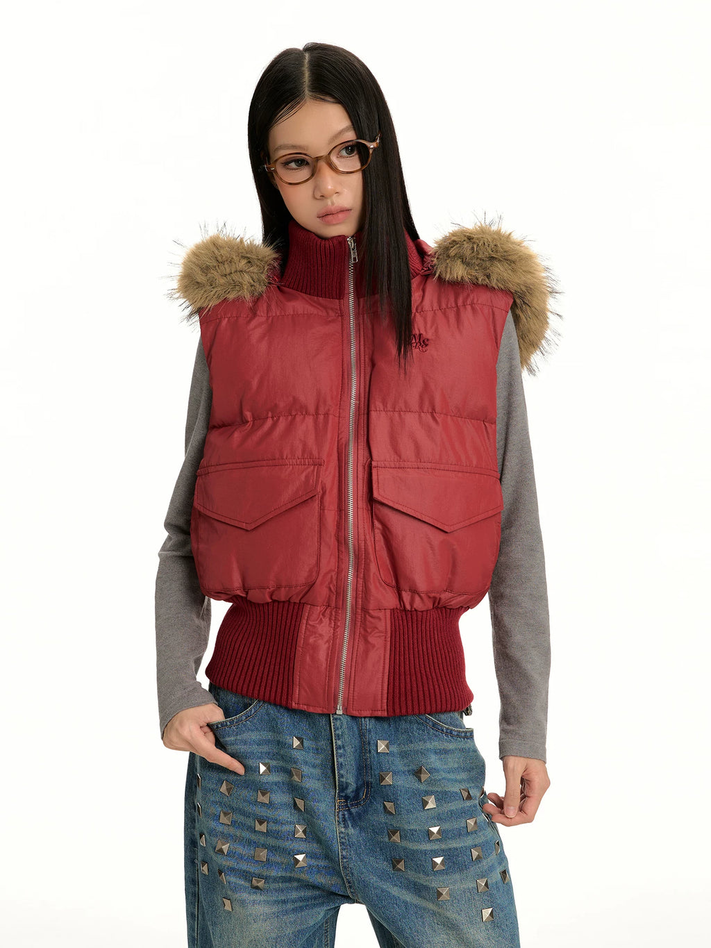 FUR COLLAR VINTAGE VEST JACKET