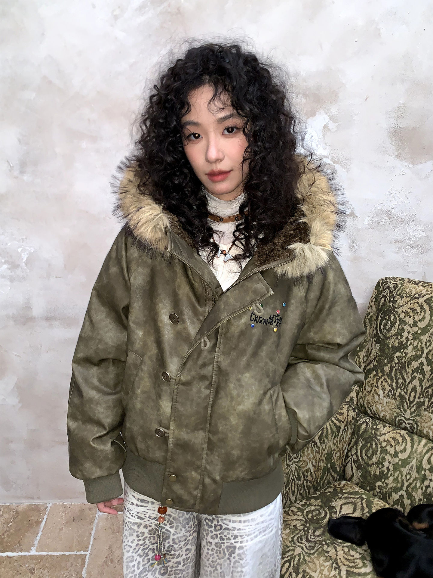 化学少女 | RETRO LEATHER DOWN PARKA【ID:TN00152】