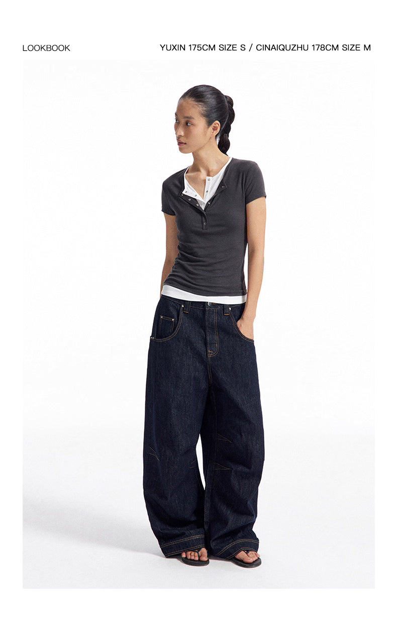 Dark Indigo Barrel-Leg Jeans