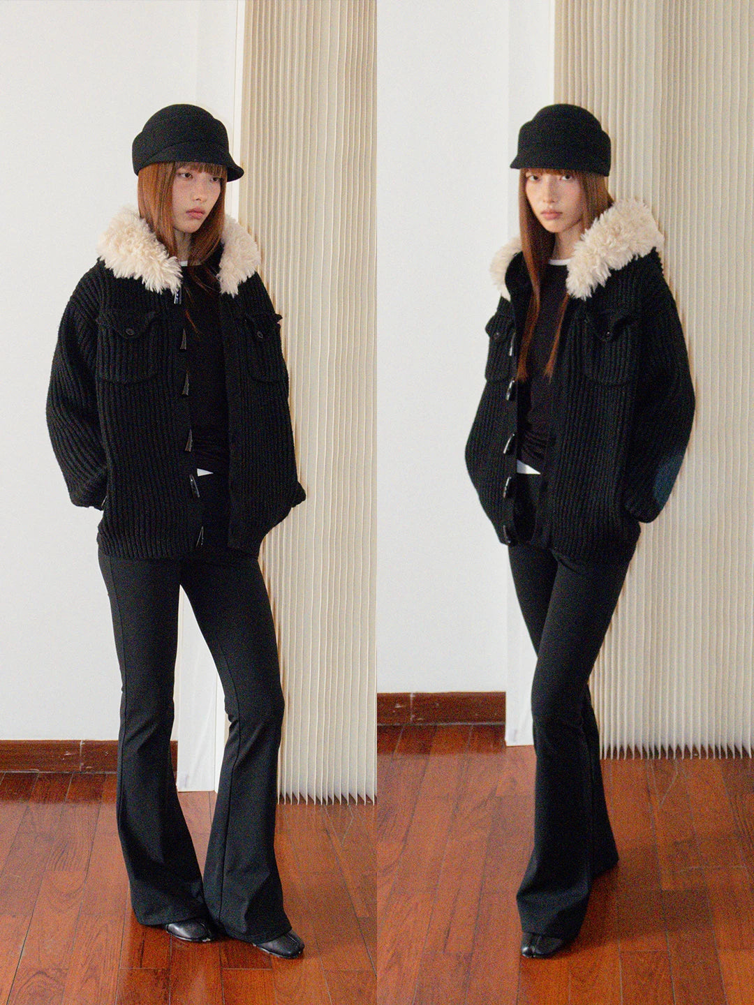 FUNKYFUN | FUNKY KNIT SWEATER COAT WITH FUR COLLAR【ID:TN00172】