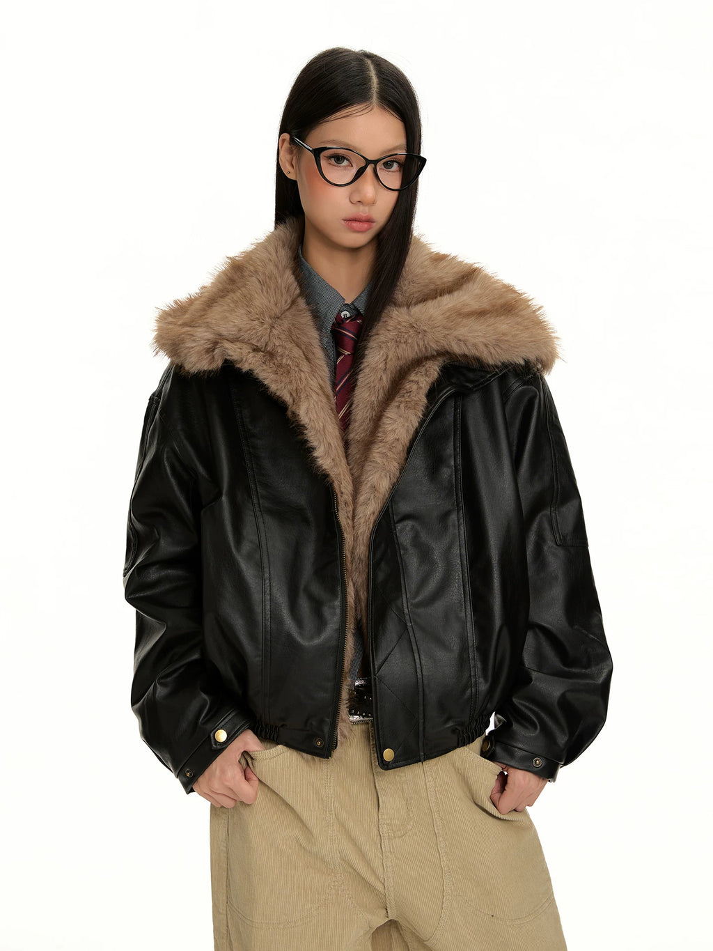 VINTAGE PADDED LAPEL LEATHER JACKET