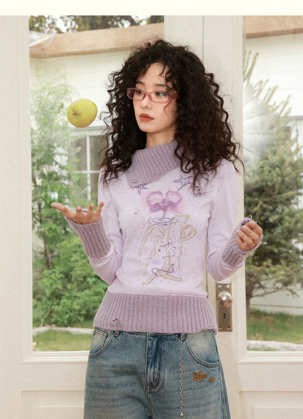 化学少女 | FLORAL PRINT SLIM SWEATER【ID:TN00156】