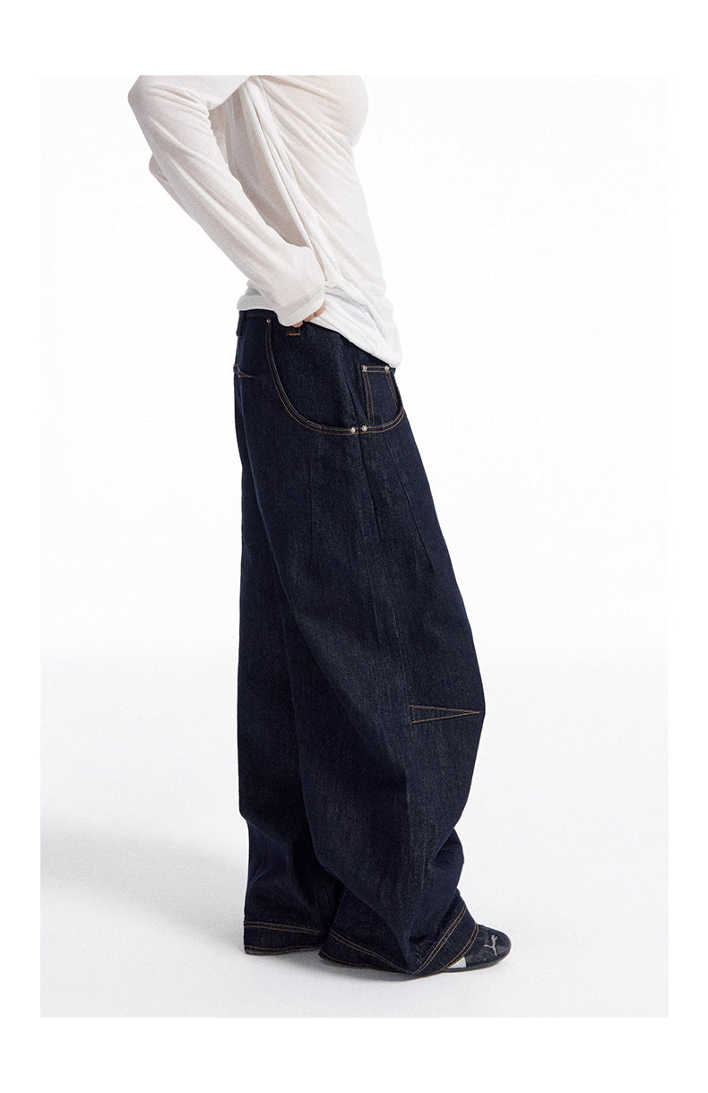 Dark Indigo Barrel-Leg Jeans