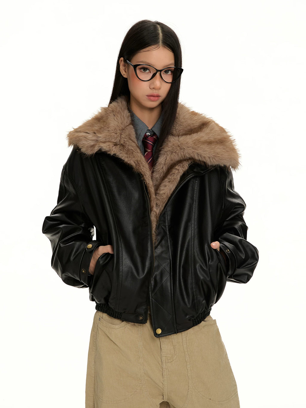 VINTAGE PADDED LAPEL LEATHER JACKET