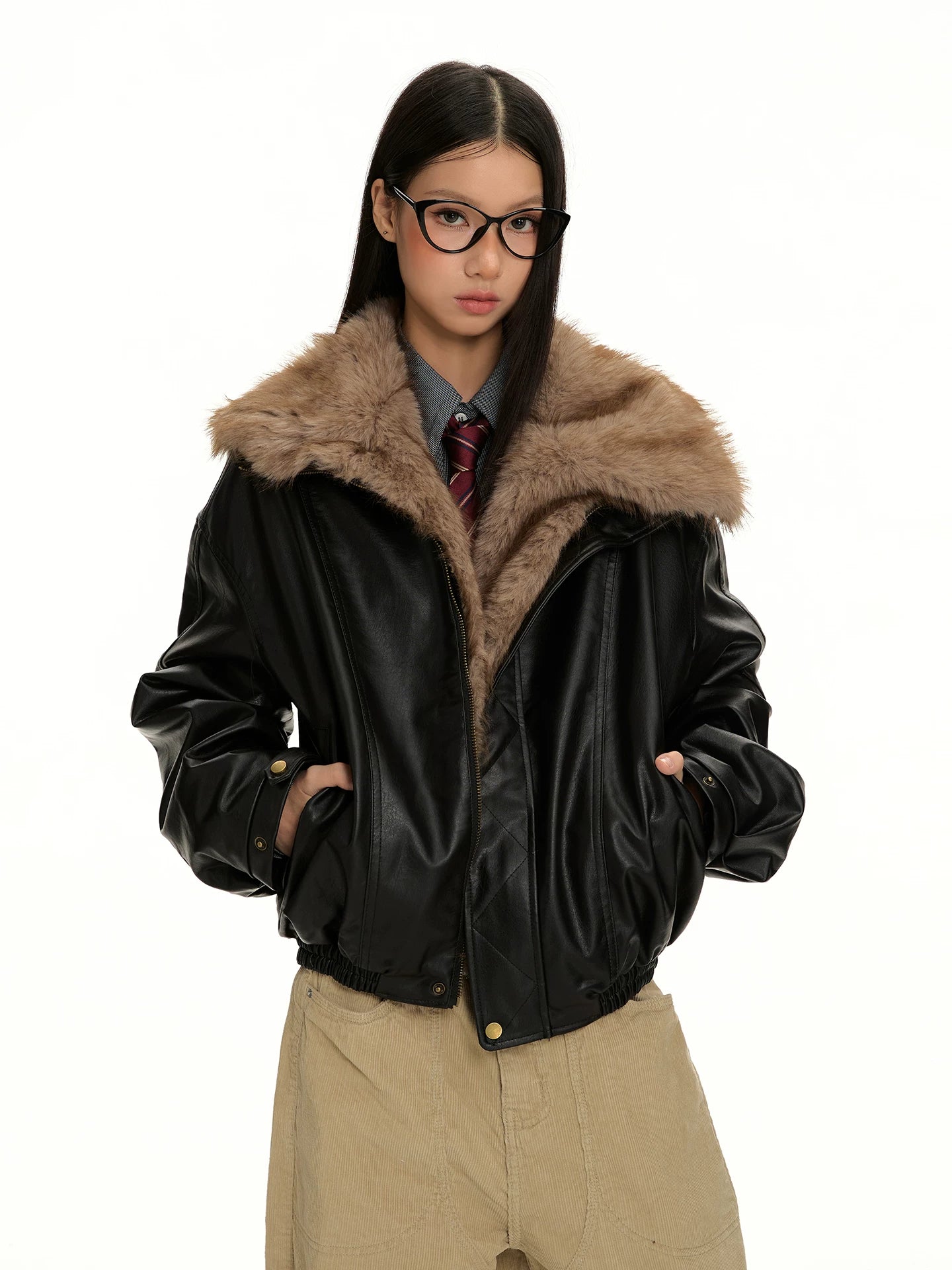 VINTAGE PADDED LAPEL LEATHER JACKET
