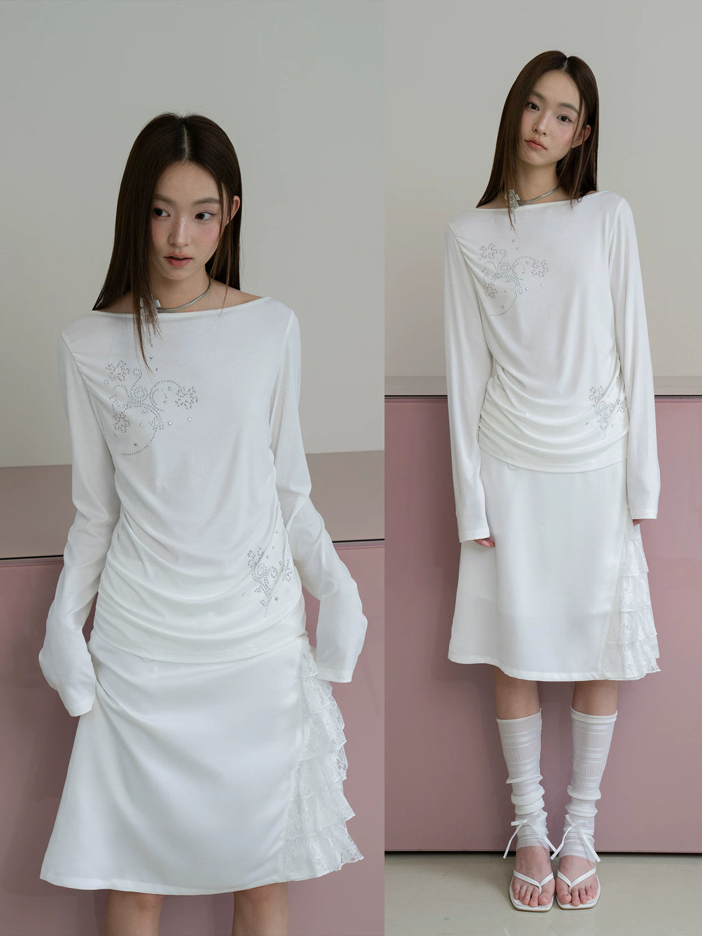 THELIGHT | PLEATED LYOCELL LONG SLEEVE TOP【ID:TN00123】