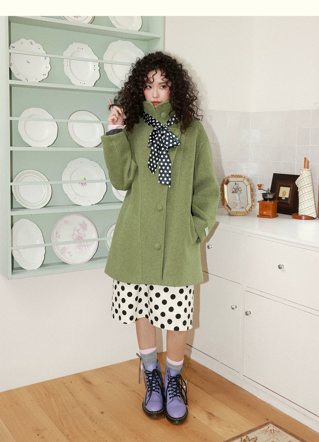 化学少女 | RETRO GREEN TWEED COAT【ID:TN00160】