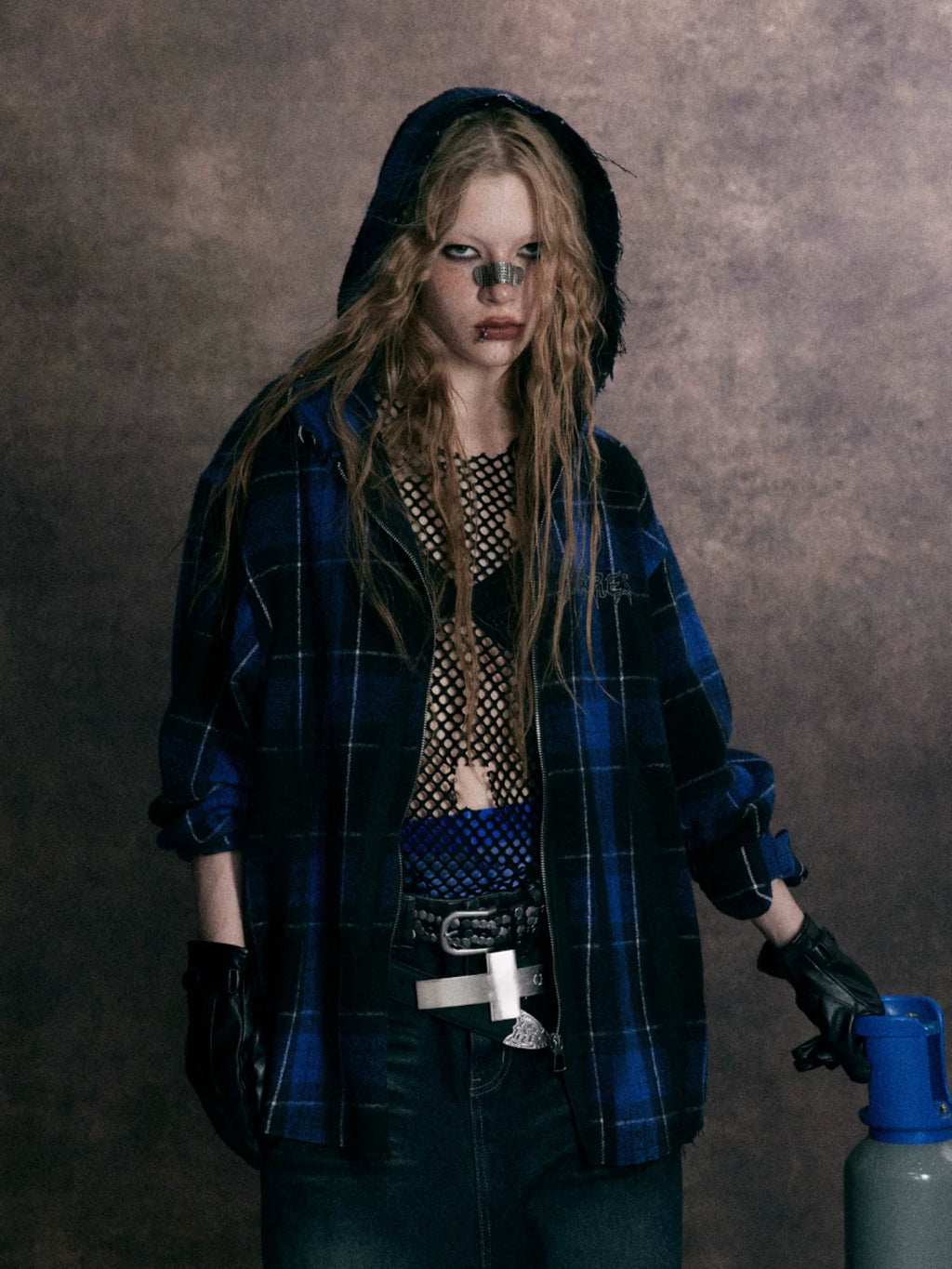 RETRO PLAID HOODED ZIP SHIRT