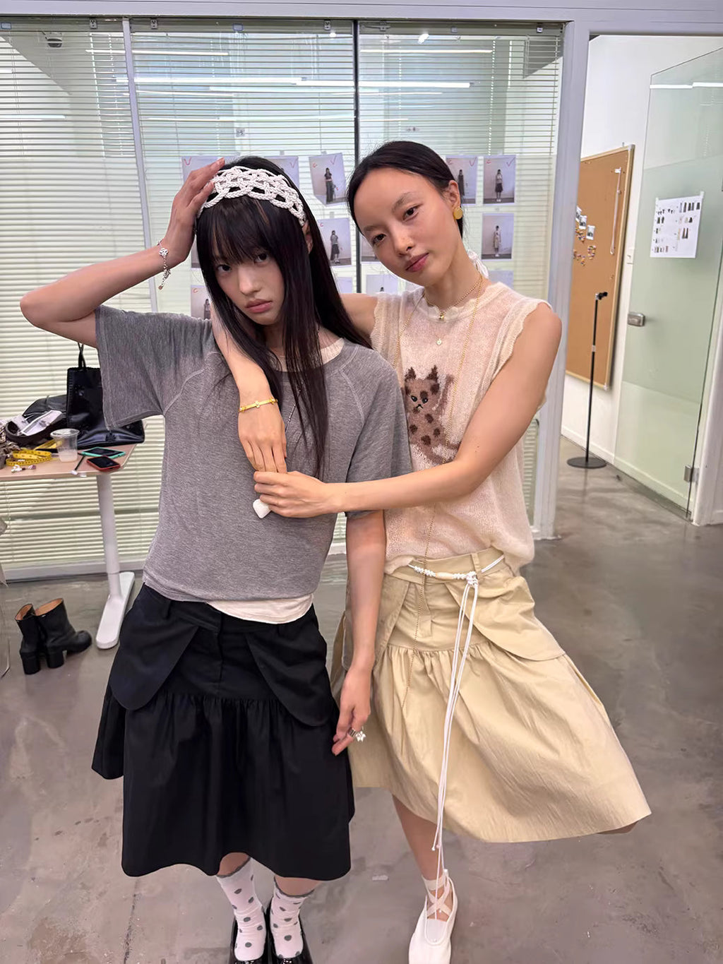 Antwerp Six Vector Foldline Skirt in Champagne Beige or Black Ink