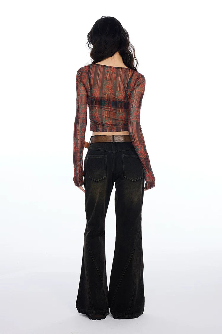 Tapestry Lace-Up Mesh Top