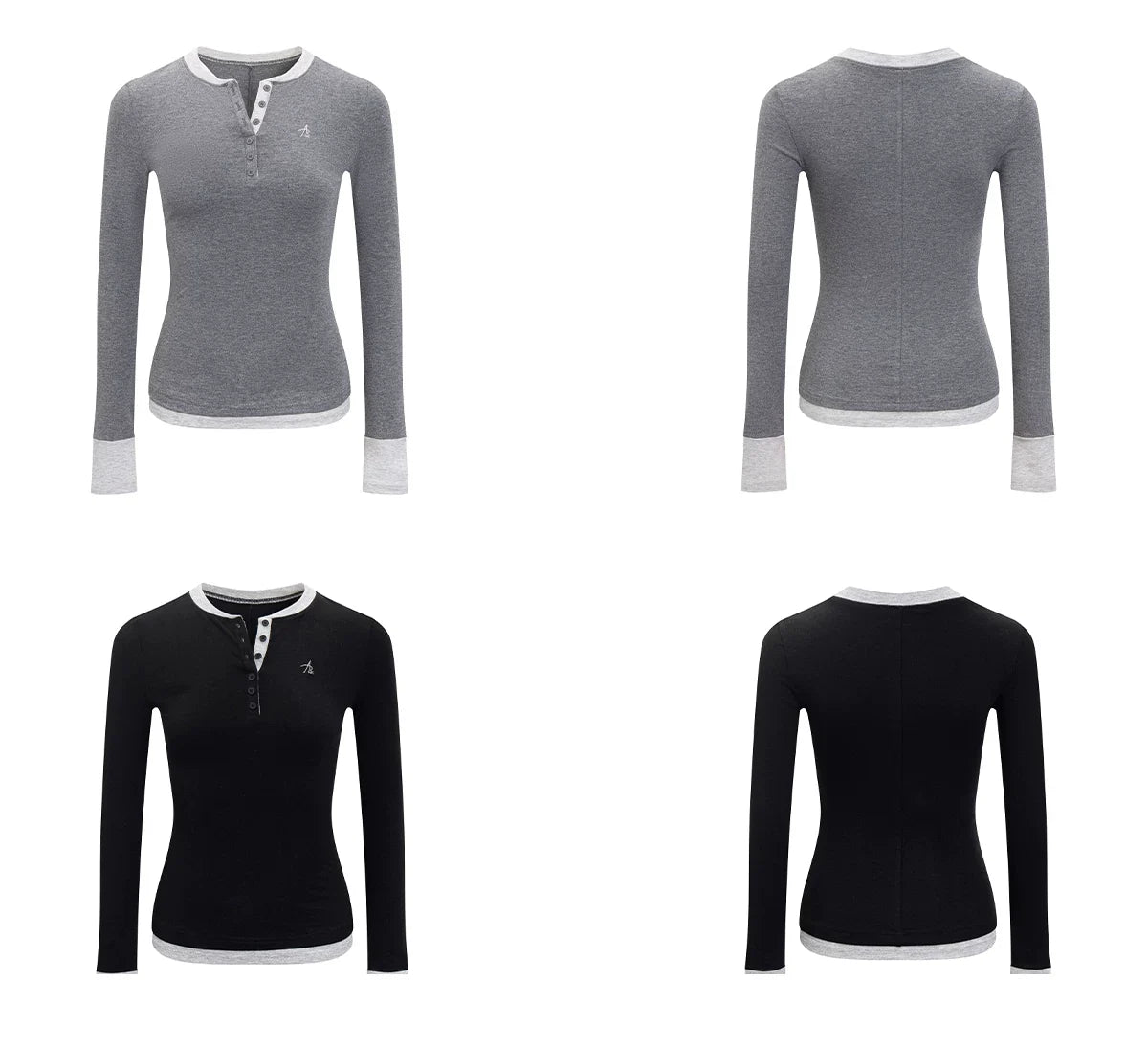 Contrast Trim Henley Long-Sleeve Top