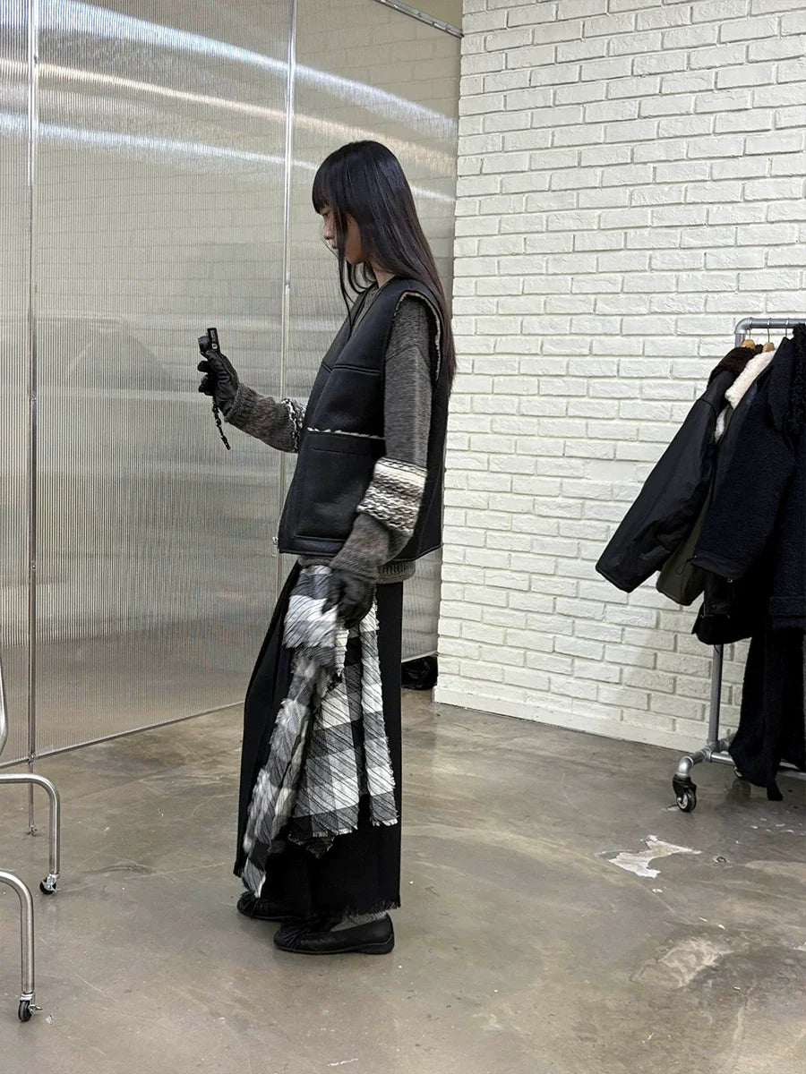 Plaid Tassel Long-line Skirt