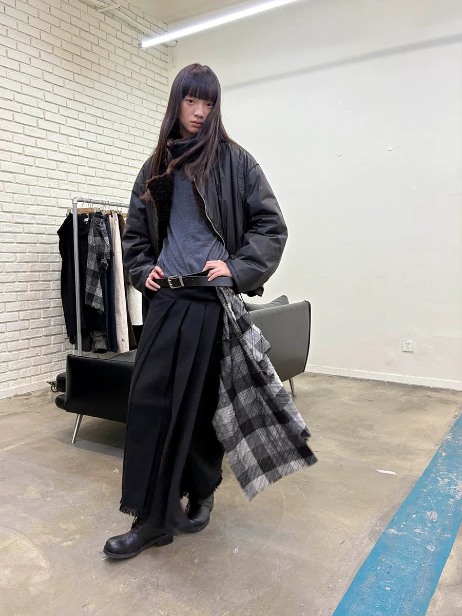 Plaid Tassel Long-line Skirt