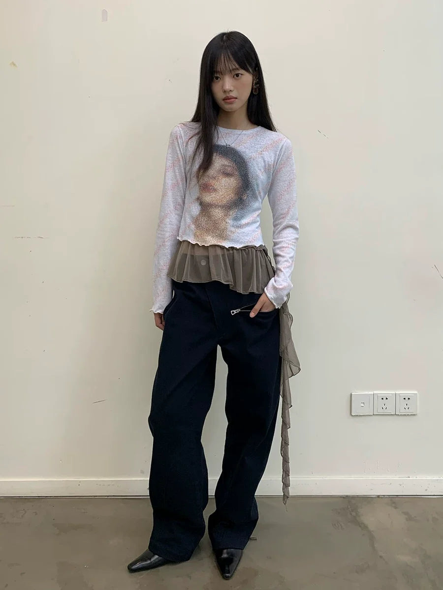 Veil Portrait Lettuce Hem Long-Sleeve