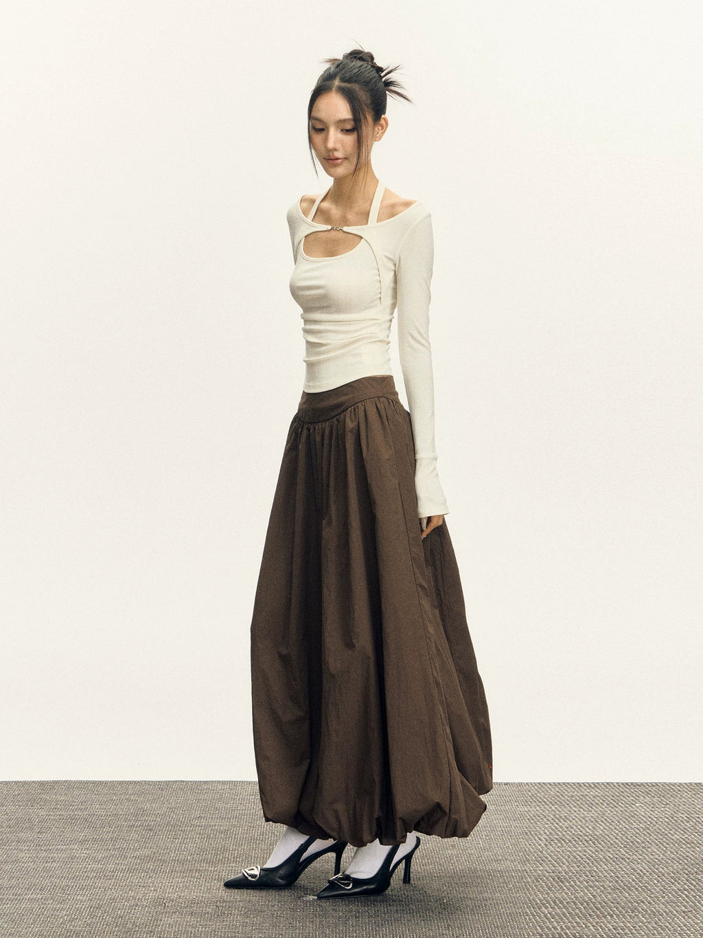 High Waisted Pleated Maxi Skirt