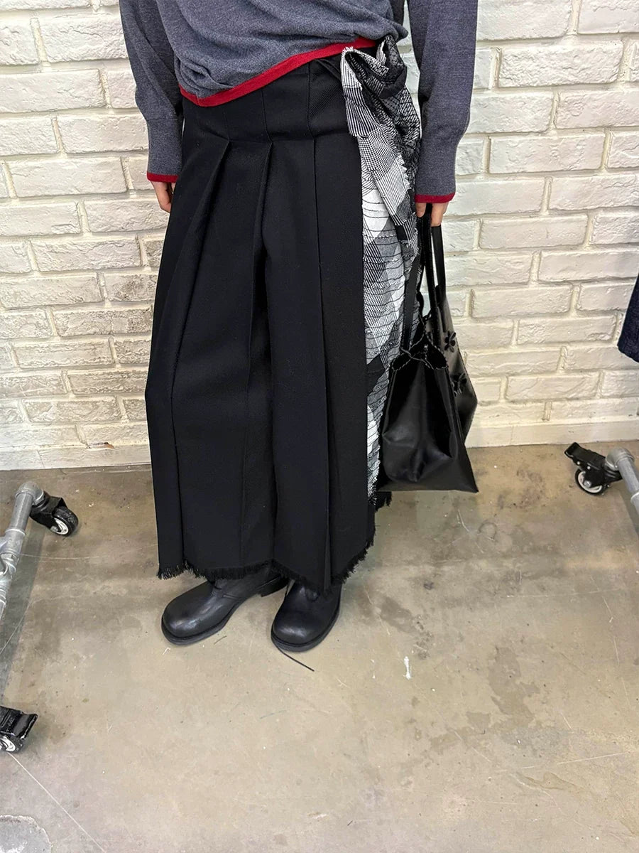 Plaid Tassel Long-line Skirt