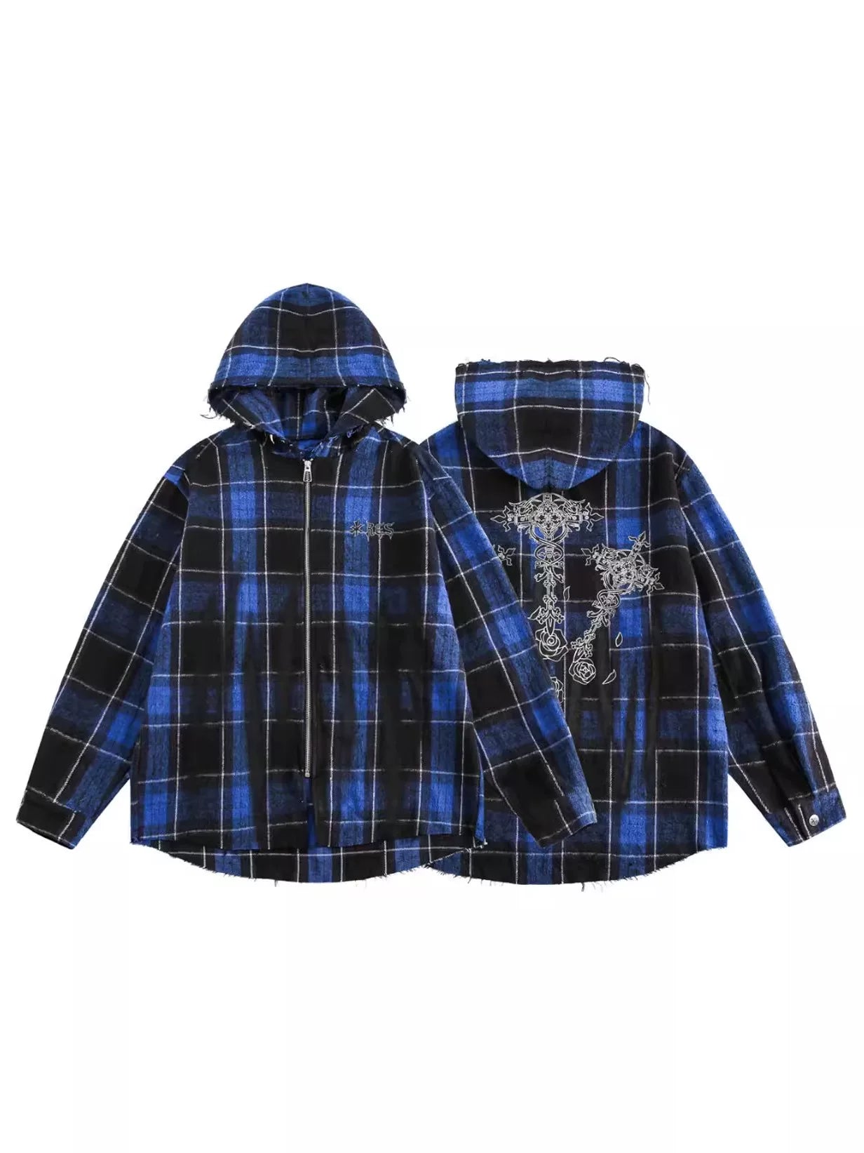 RETRO PLAID HOODED ZIP SHIRT