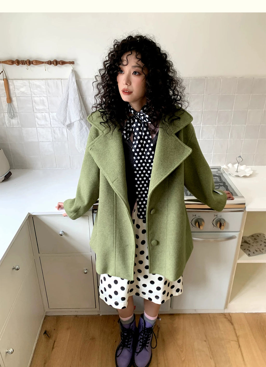 化学少女 | RETRO GREEN TWEED COAT【ID:TN00160】