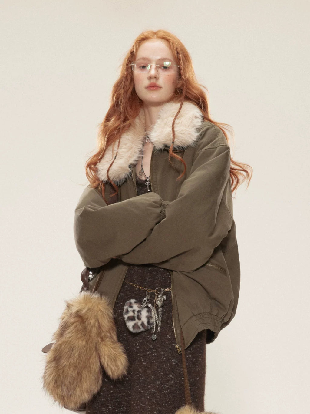 RETRO COTTON COAT WITH FUR COLLAR