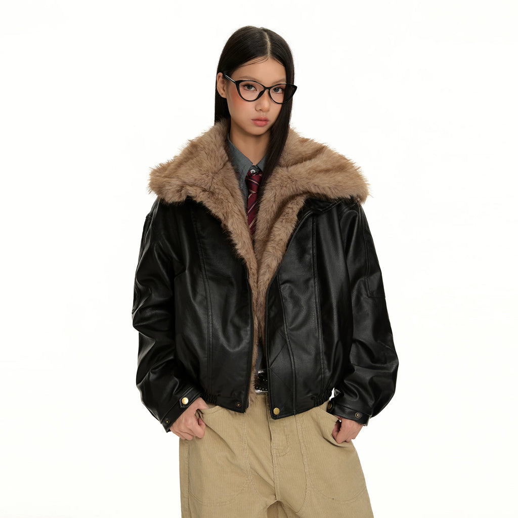 VINTAGE PADDED LAPEL LEATHER JACKET