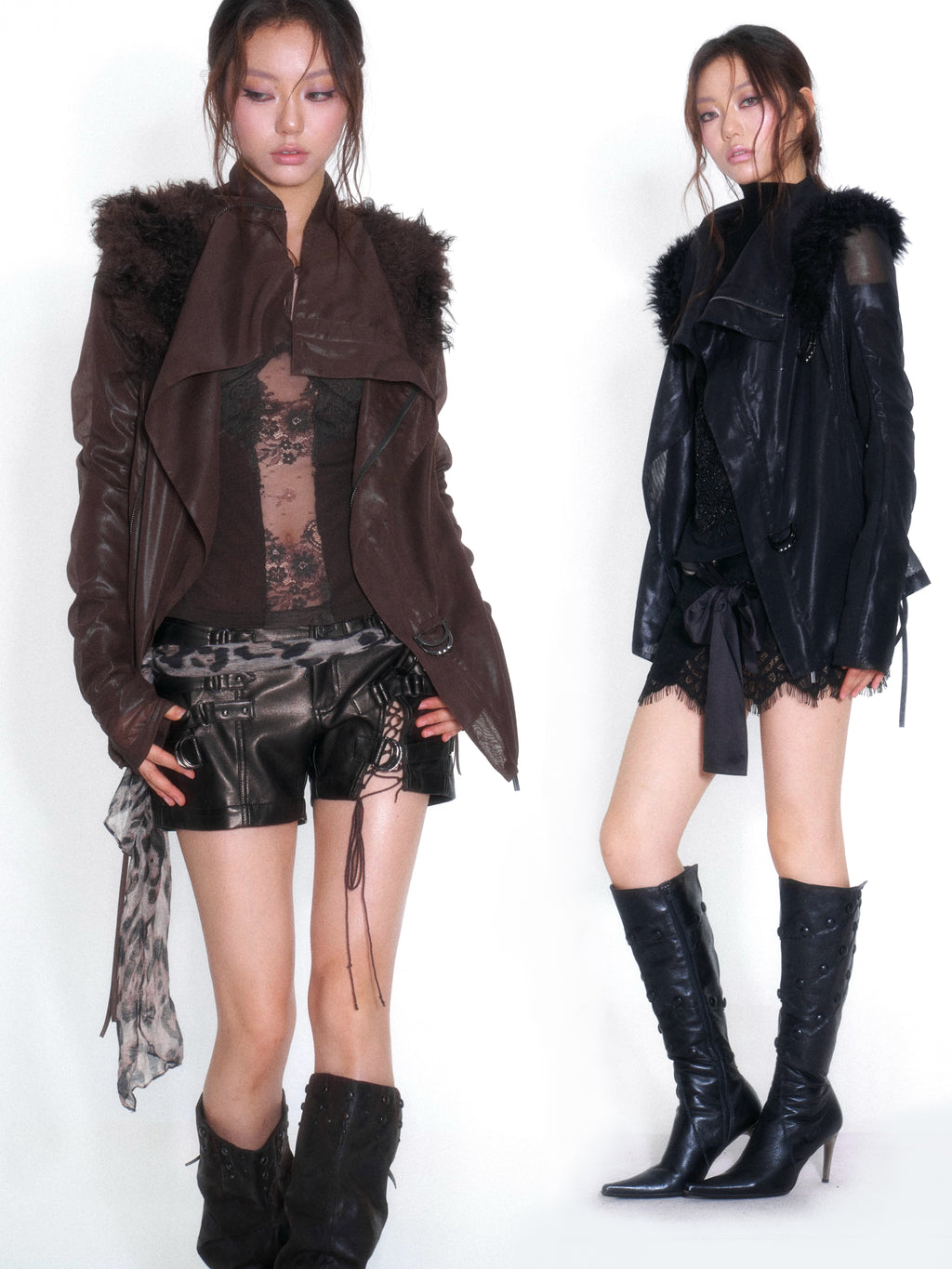 Faux Fur Trim Spliced Mock Neck Slim Fit Curved Sleeve Women's Parkas