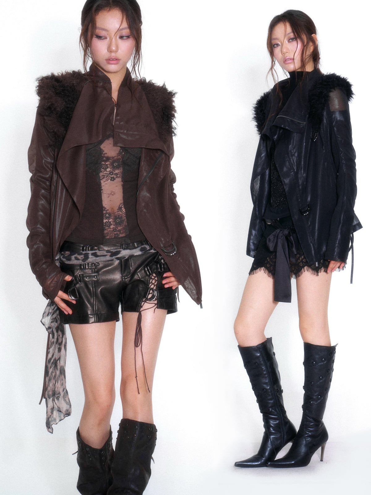 Faux Fur Trim Spliced Mock Neck Slim Fit Curved Sleeve Women's Parkas