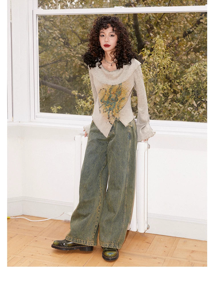 化学少女 | VINTAGE HIGH-WAISTED DRAPE JEANS【ID:TN00165】
