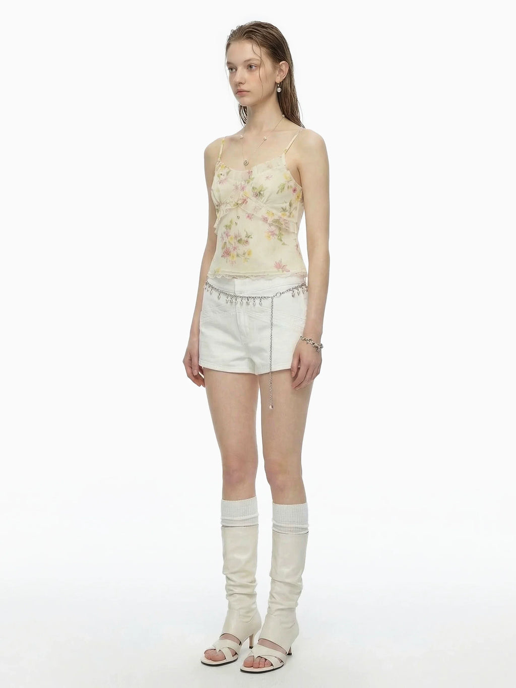 Watercolour Floral Ruffle Camisole In Baby Blue Or Ivory