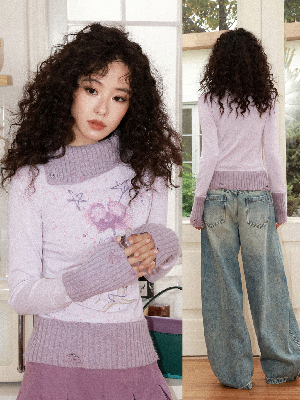 化学少女 | FLORAL PRINT SLIM SWEATER【ID:TN00156】