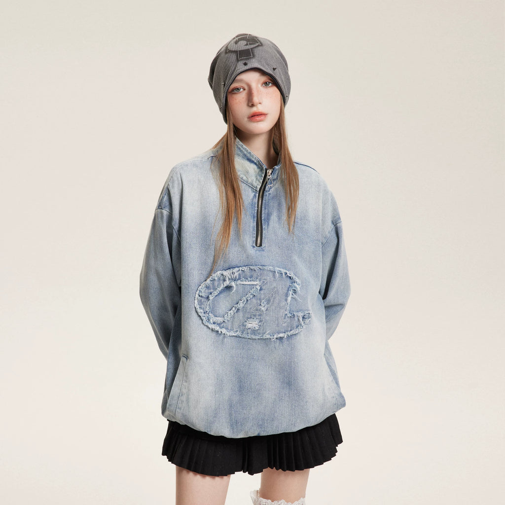 VINTAGE APPLIQUED DENIM SWEATER