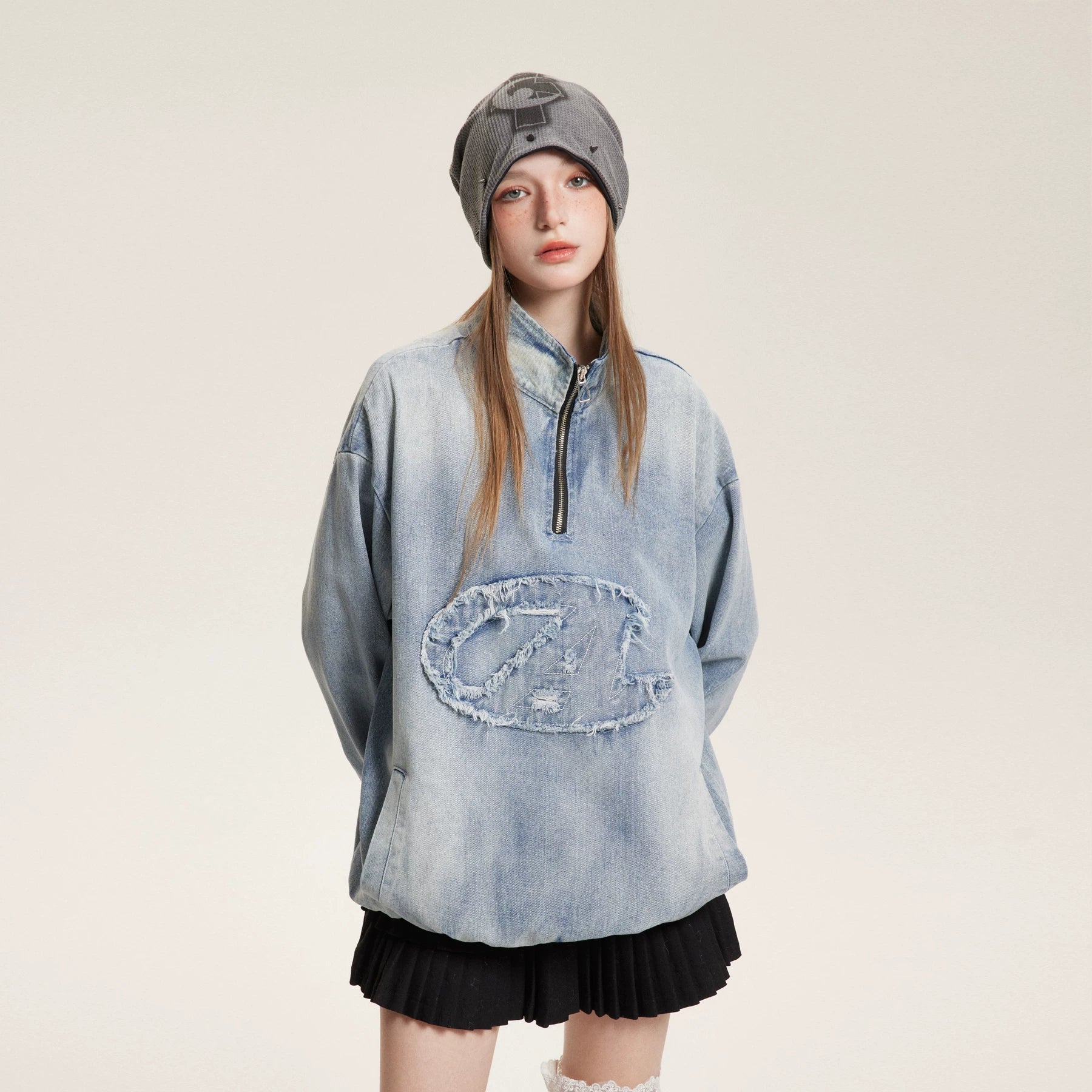 VINTAGE APPLIQUED DENIM SWEATER