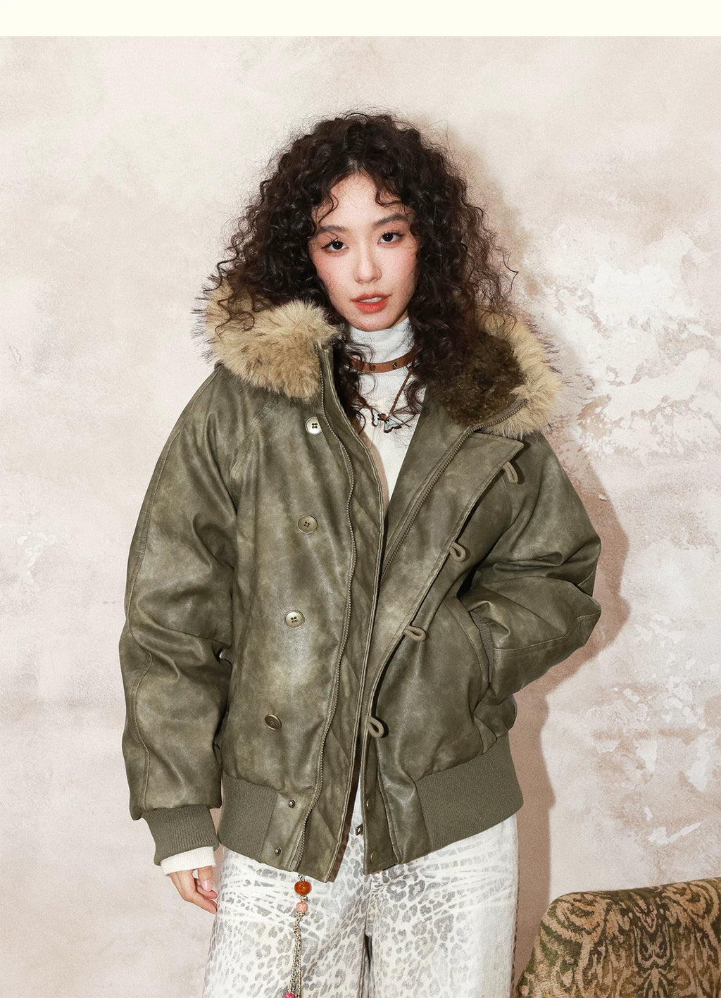 化学少女 | RETRO LEATHER DOWN PARKA【ID:TN00152】