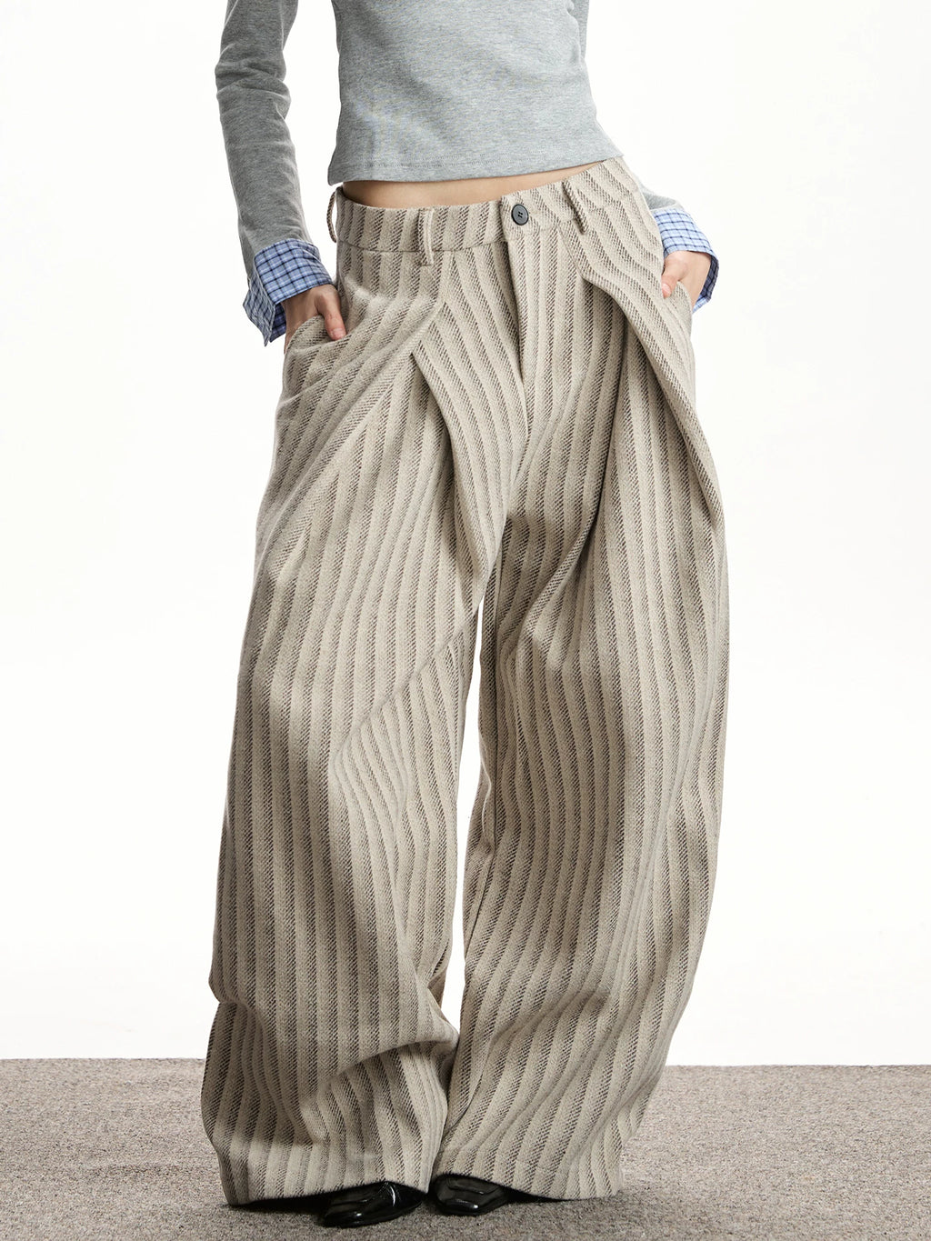 RETRO STRIPED WIDE LEG PANTS