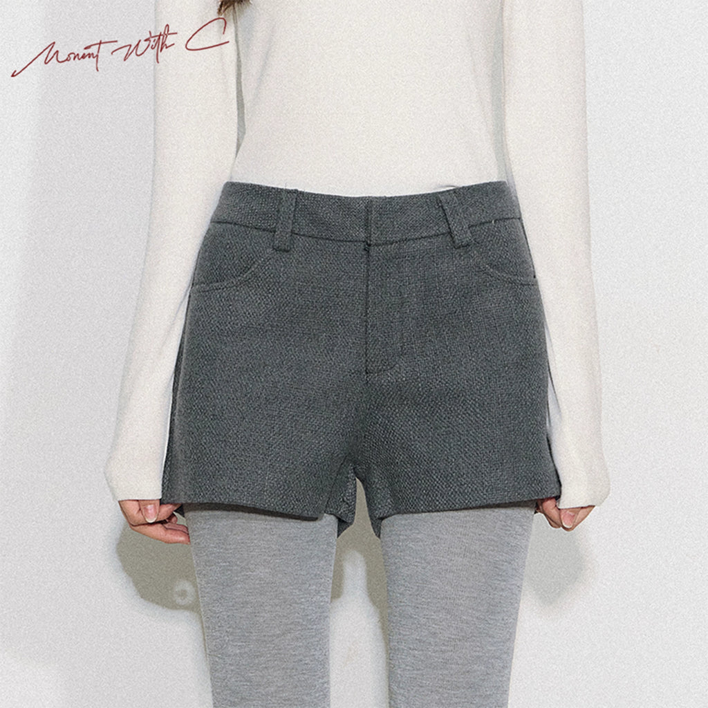 THELIGHT | GRAY TWEED HIGH-WAISTED PANTS【ID:TN00090】