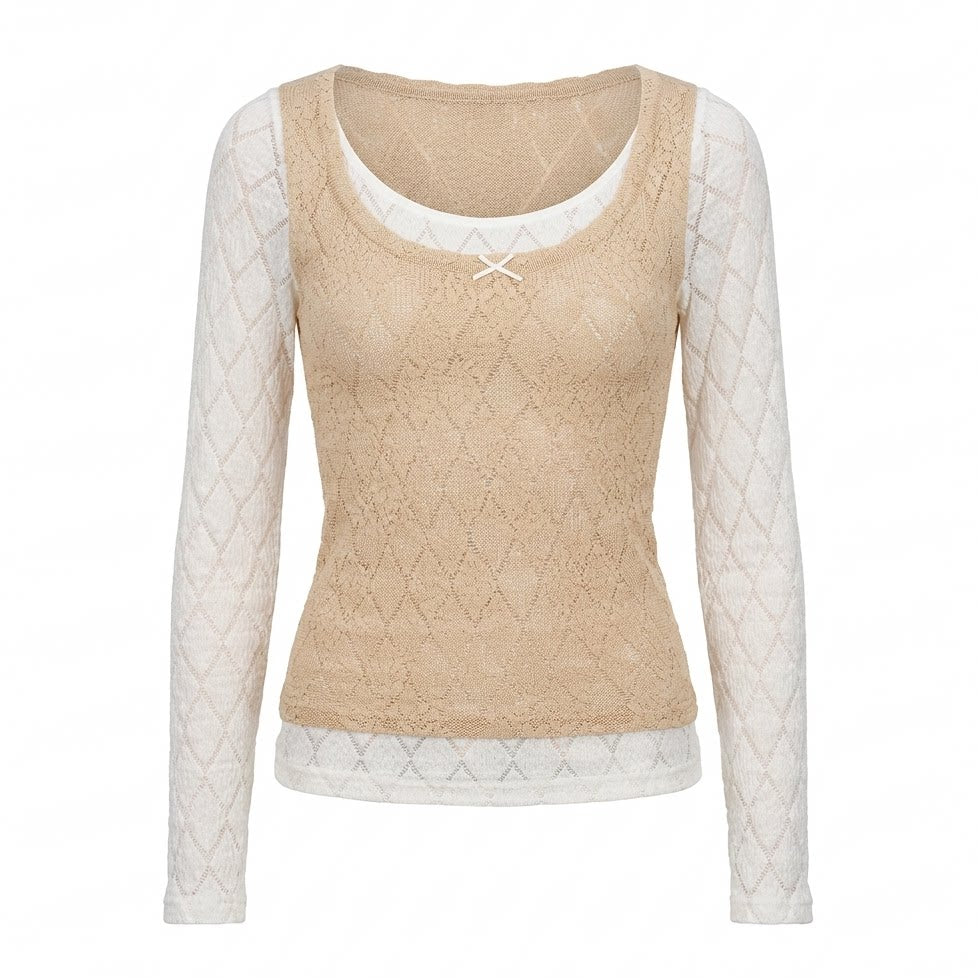 Beige Lace Knit Top