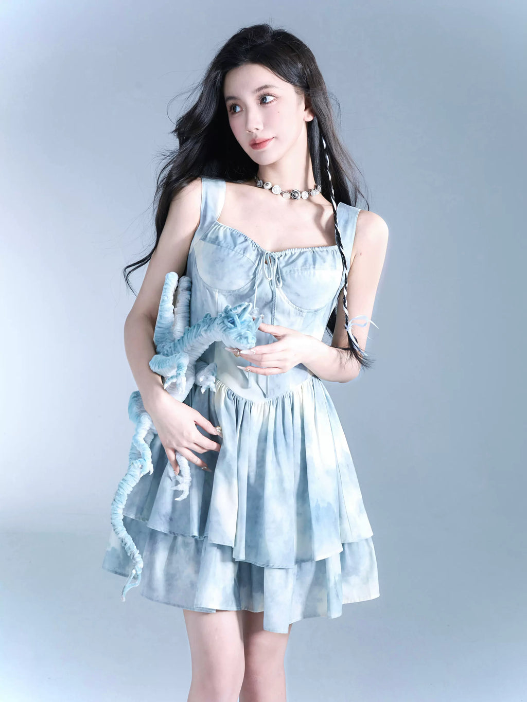 Tie Dye Print Tiered Short Bustier Dress With Wide Straps